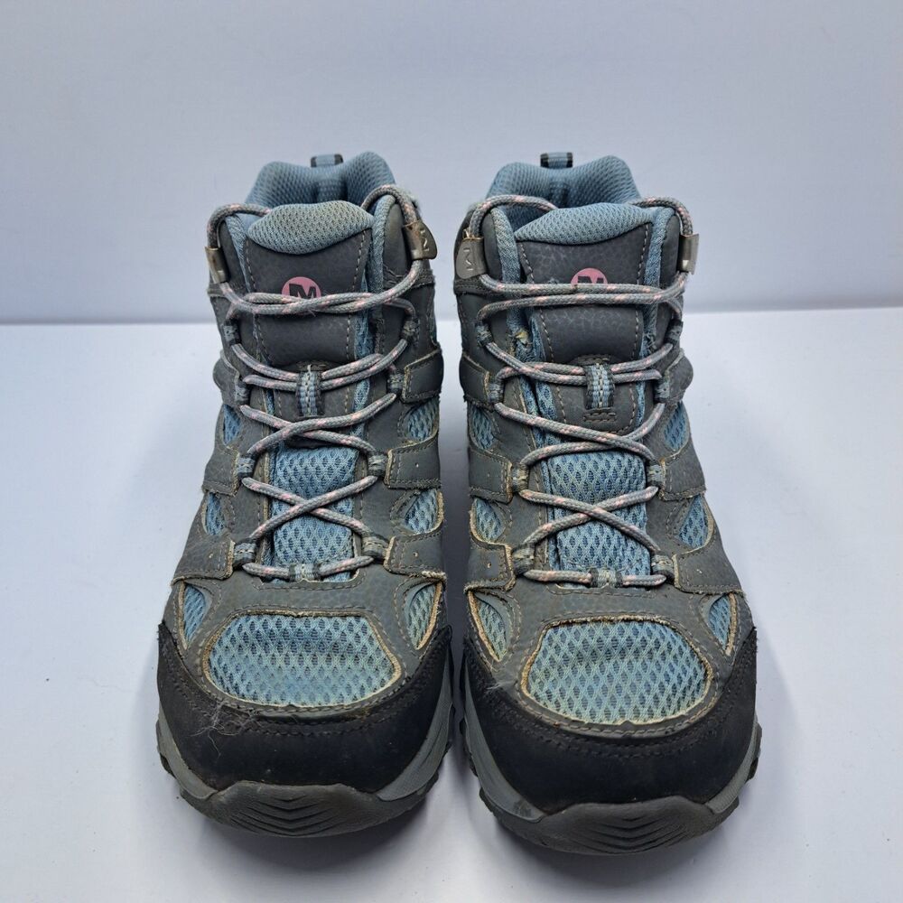 Merrell Kids Moab 3 Mid Waterproof Hiking Boots Size 4.5 Kids Gray Blue Pink - Picture 2 of 9